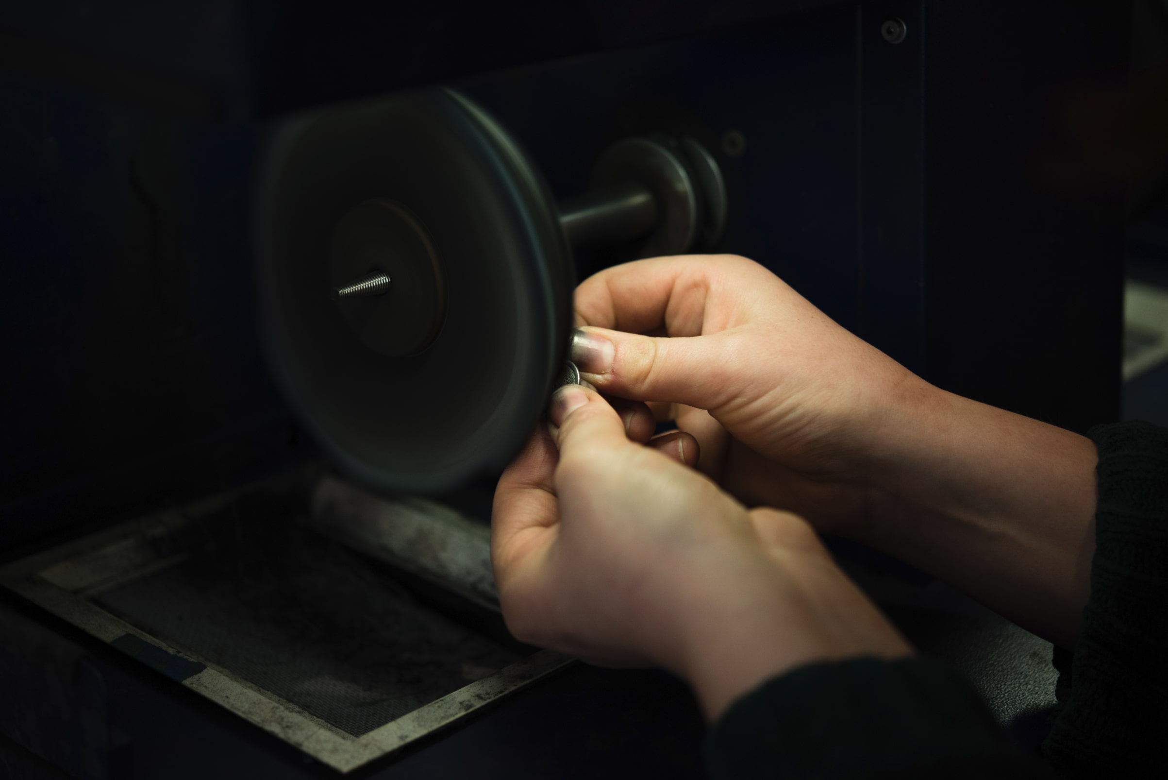a ring being polished on a polishing machine