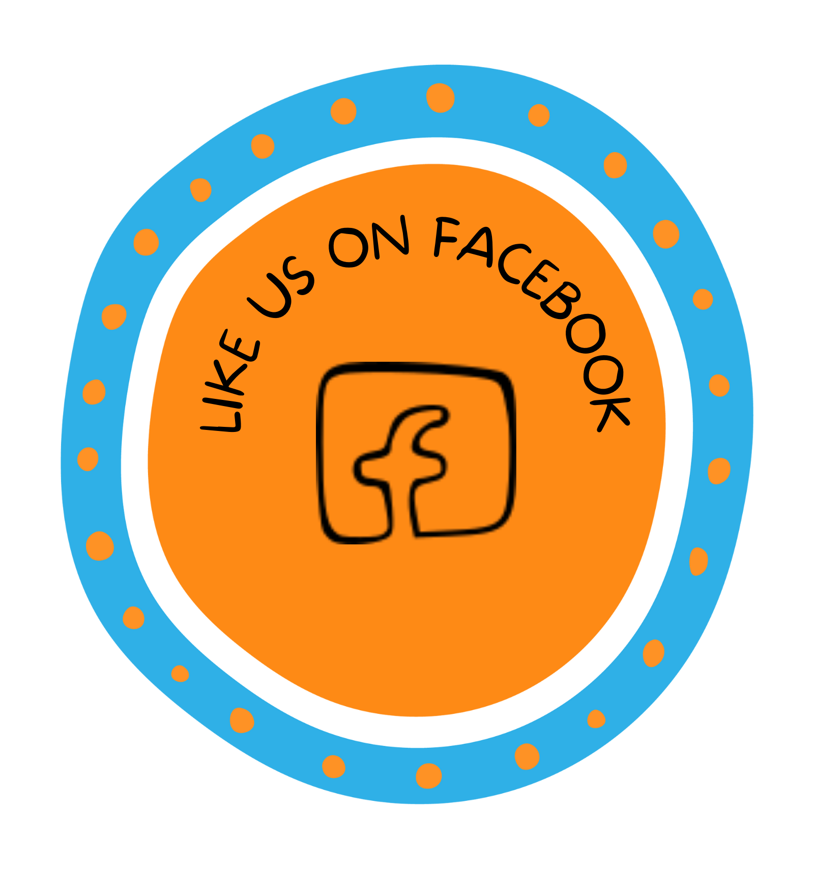 find our facebook page here, colourful blue and orange circle